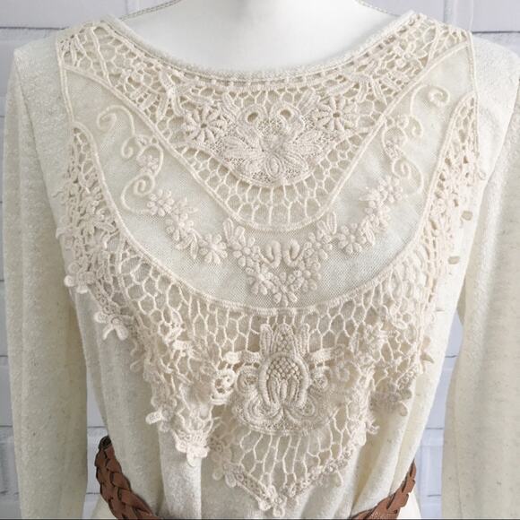 BoBel Ivory Longsleeve Embroidered/Crochet Design Dress Size Medium - Picture 3 of 8